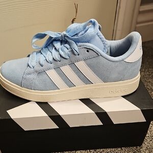 Adidas Sky Blue Suede Sneakers with White Stripes